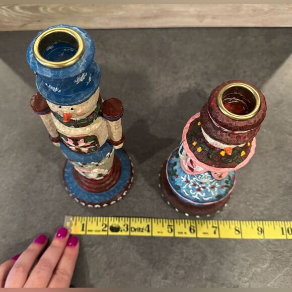 Folk Art Resin Snowman Candle Holders Set of 2 - Picture 7 of 9